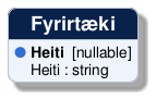 @startuml
!include /build/docs/_plantuml_styles/concept_properties.iuml

class "Fyrirtæki" {
  <color:$BULLET_COLOR>$BULLET_CHAR</color> **Heiti**  [nullable]
  <color:transparent>$BULLET_CHAR</color> Heiti : string 
}
@enduml
