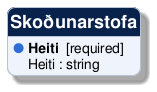 @startuml
!include /build/docs/_plantuml_styles/concept_properties.iuml

class "Skoðunarstofa" {
  <color:$BULLET_COLOR>$BULLET_CHAR</color> **Heiti**  [required]
  <color:transparent>$BULLET_CHAR</color> Heiti : string 
}
@enduml
